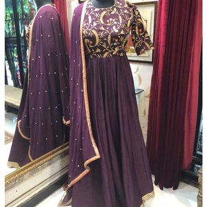 Buy Burgundy Embroidered Anarkali for Sale